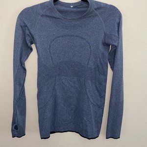 Lululemon Swiftly Shirt, Dark Grey, Size 4 with thumb holes and hidden messages